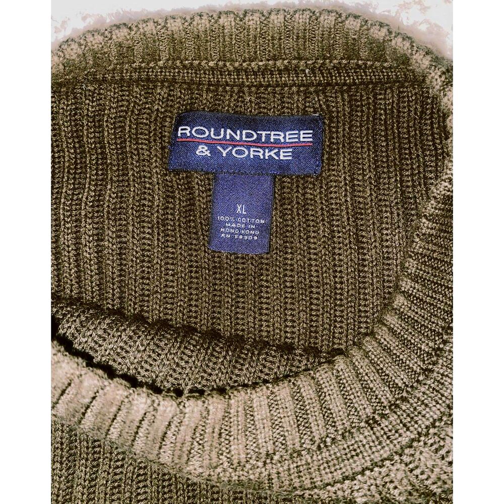 Vintage Roundtree & Yorke Chunky Ribbed Cotton Sweater XL Olive Green Crewneck